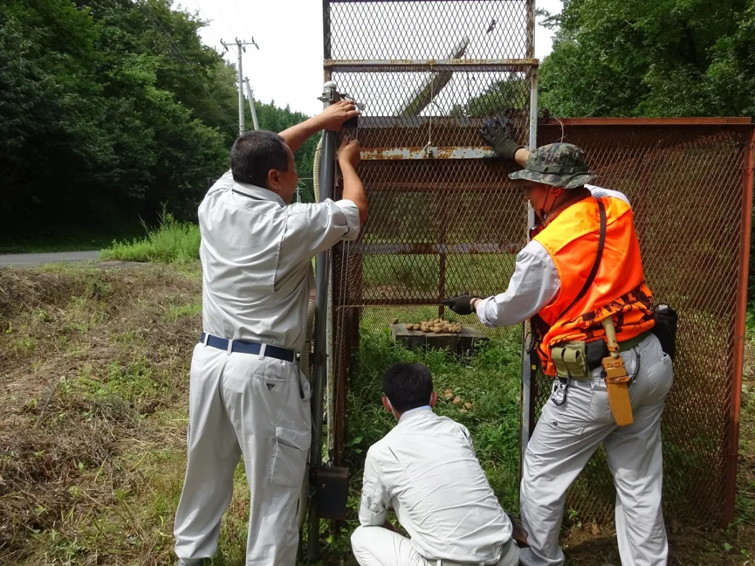 深浦町が設置している捕獲檻の様子