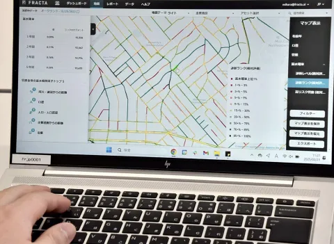 ＡＩが診断した水道管の漏水リスクを表示する地図